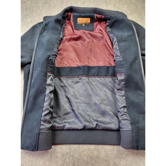 Enzo Tovare Coat Mens Medium Blue Faux Suede Elbow Patches Bomber Jacket - Picture 7 of 14